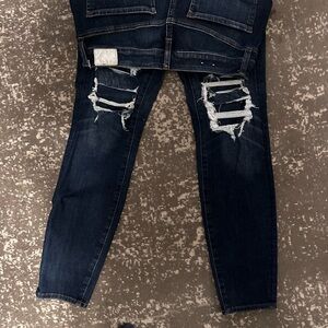 American Eagle Outfitters Dark Blue Ripped Straight Leg Jeans